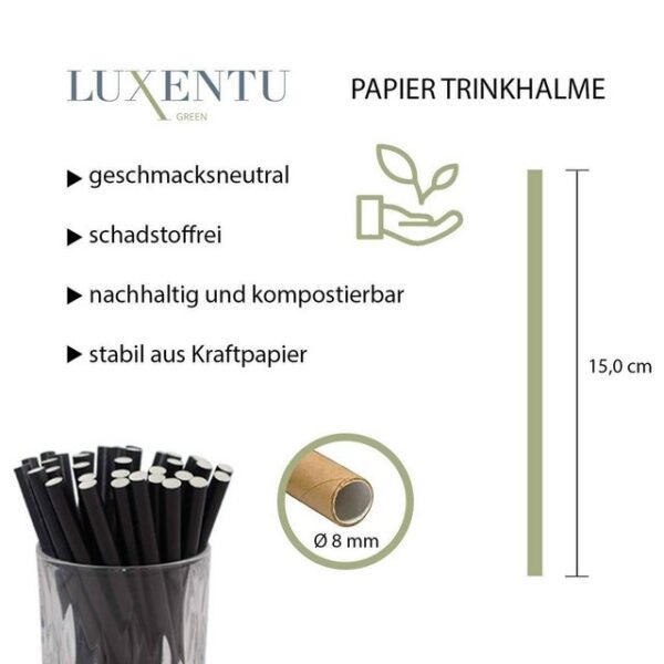 LUXENTU Trinkhalme Cocktail Papier-Trinkhalme 15 cm 100er Set