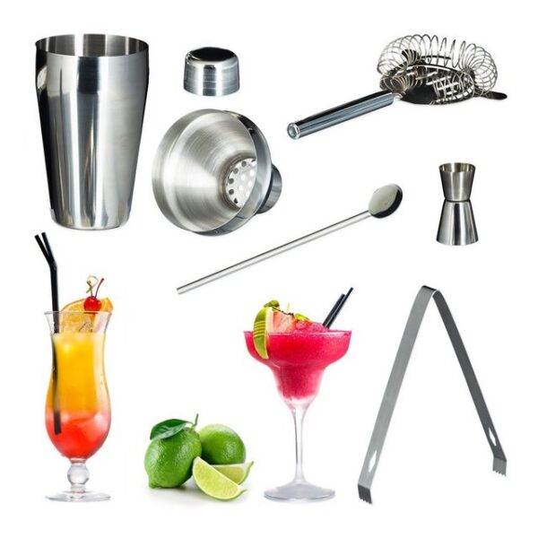 relaxdays Cocktail Shaker 8 x Cocktailset Edelstahl 5-teilig