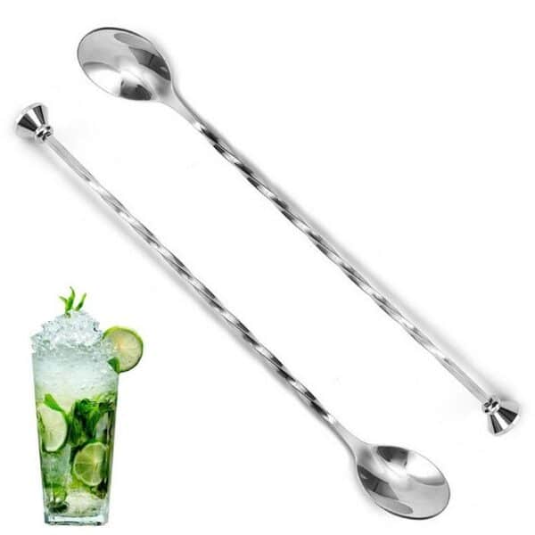 Rwoythk Cocktail Shaker Cocktail-Mixlöffel mit flachem Ende aus Edelstahl