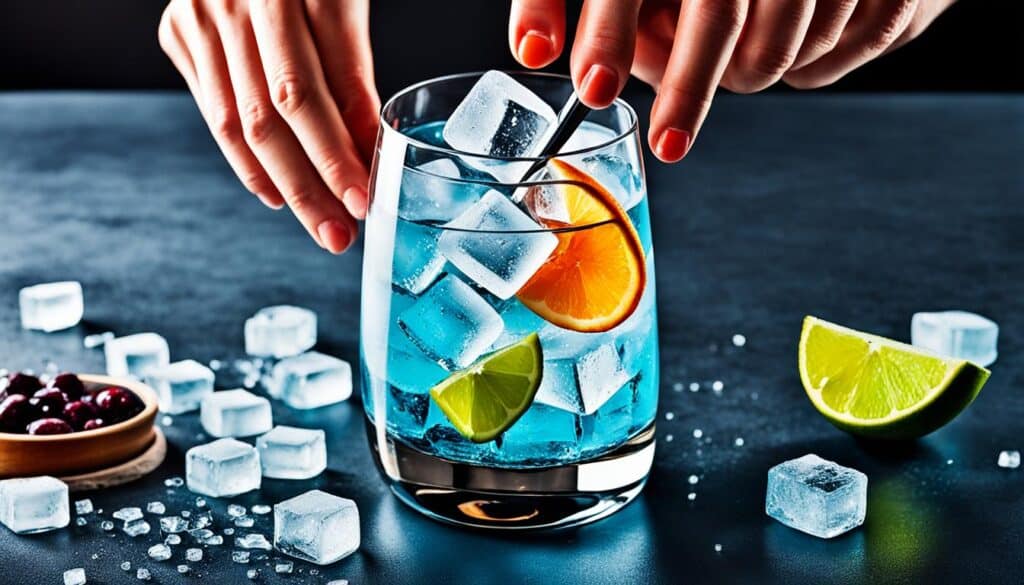 Cocktail-Maße und Eis im Cocktail